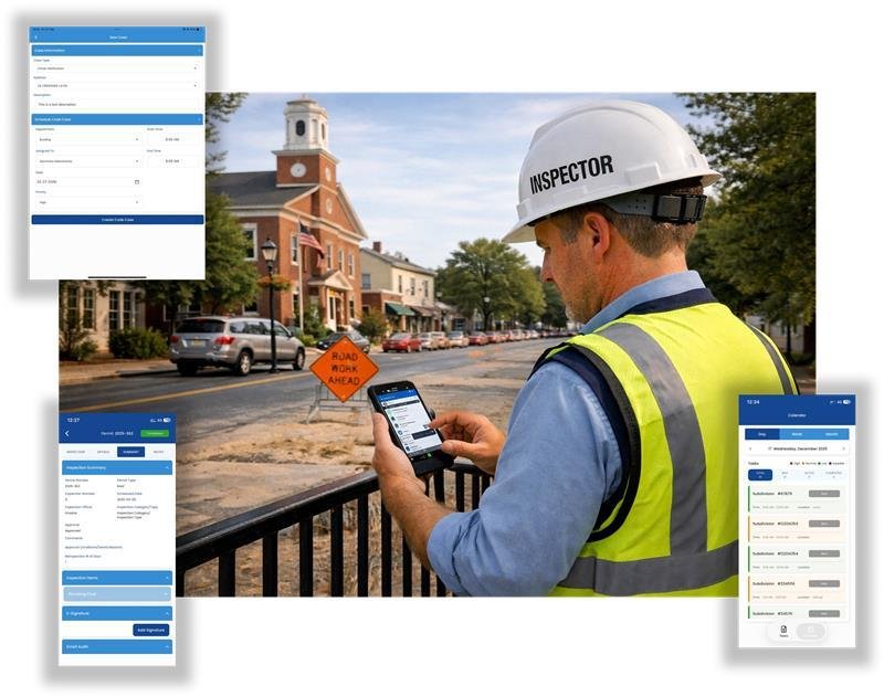 Municipal inspector using the MuniInspect mobile app in the field