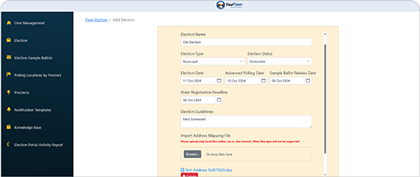Cost-effective election management system for handling polling locations and sample ballots.